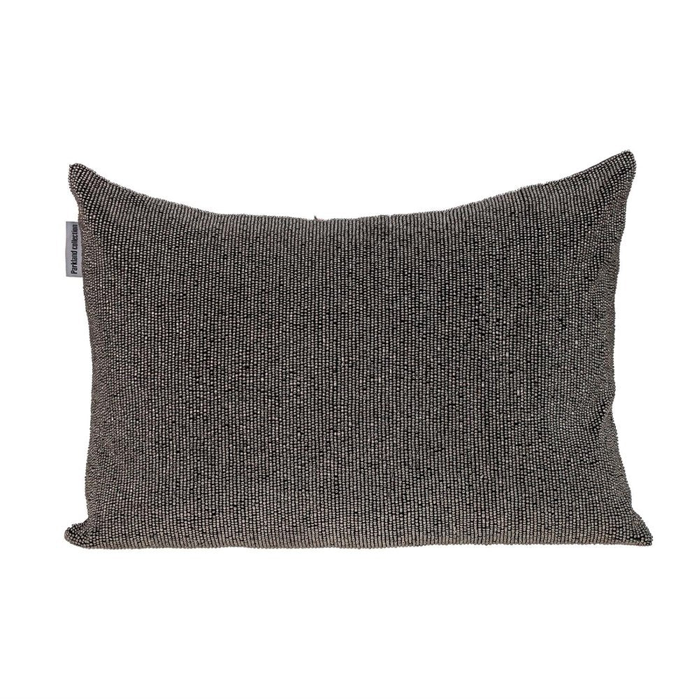 Rectangular throw pillow with a shimmering gray beaded finish on a white background.