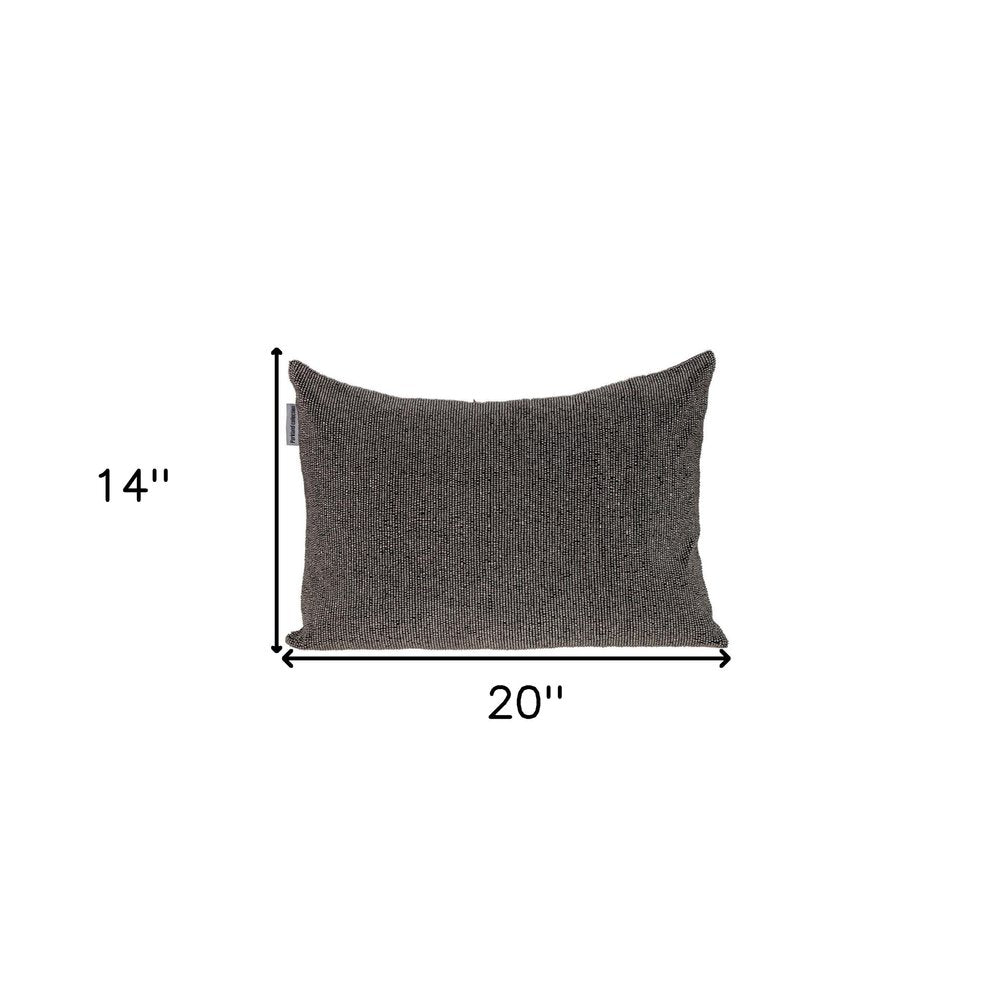 Shimmering Gray Beaded Luxury Throw Pillow on a white background