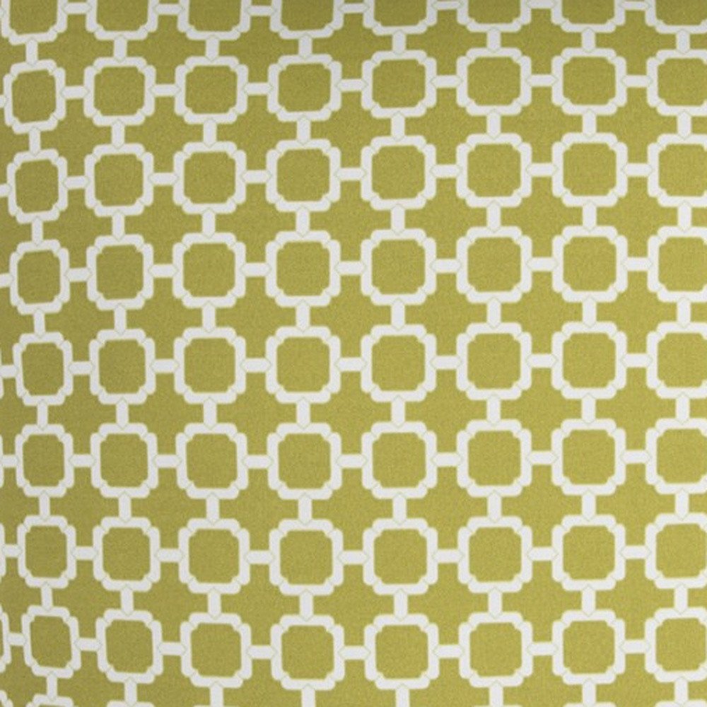 22" Green and White Quatrefoil Indoor Outdoor Throw Pillow. Outdoor pillow in white cotton.