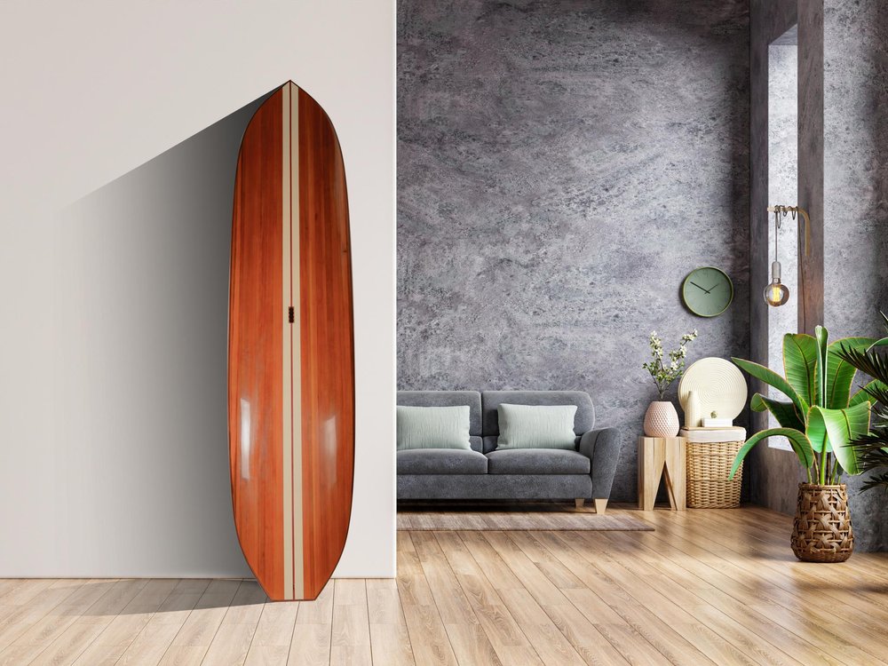 5" Brown Solid Wood Outdoor Game styled in a furnished interior with an off-white wall on the floor.