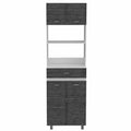 24" White and Gray Wood Flat Door Kitchen Cart With Storage. Kitchen cart isolated on a plain white background, in a gray wood finish.