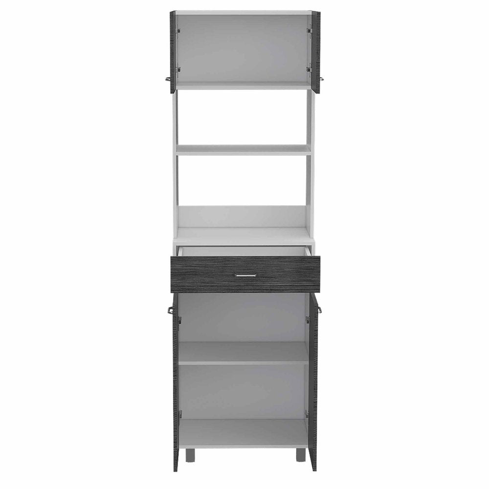 24" White and Gray Wood Flat Door Kitchen Cart With Storage