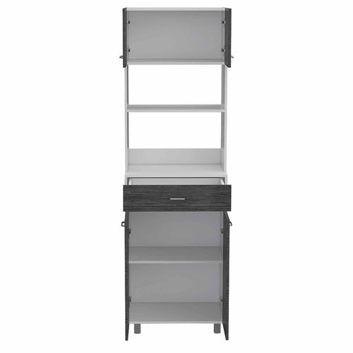 24" White and Gray Wood Flat Door Kitchen Cart With Storage