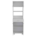 24" White Wood Kitchen Cart With Storage. Kitchen cart isolated on a plain white background, finished in white wood.