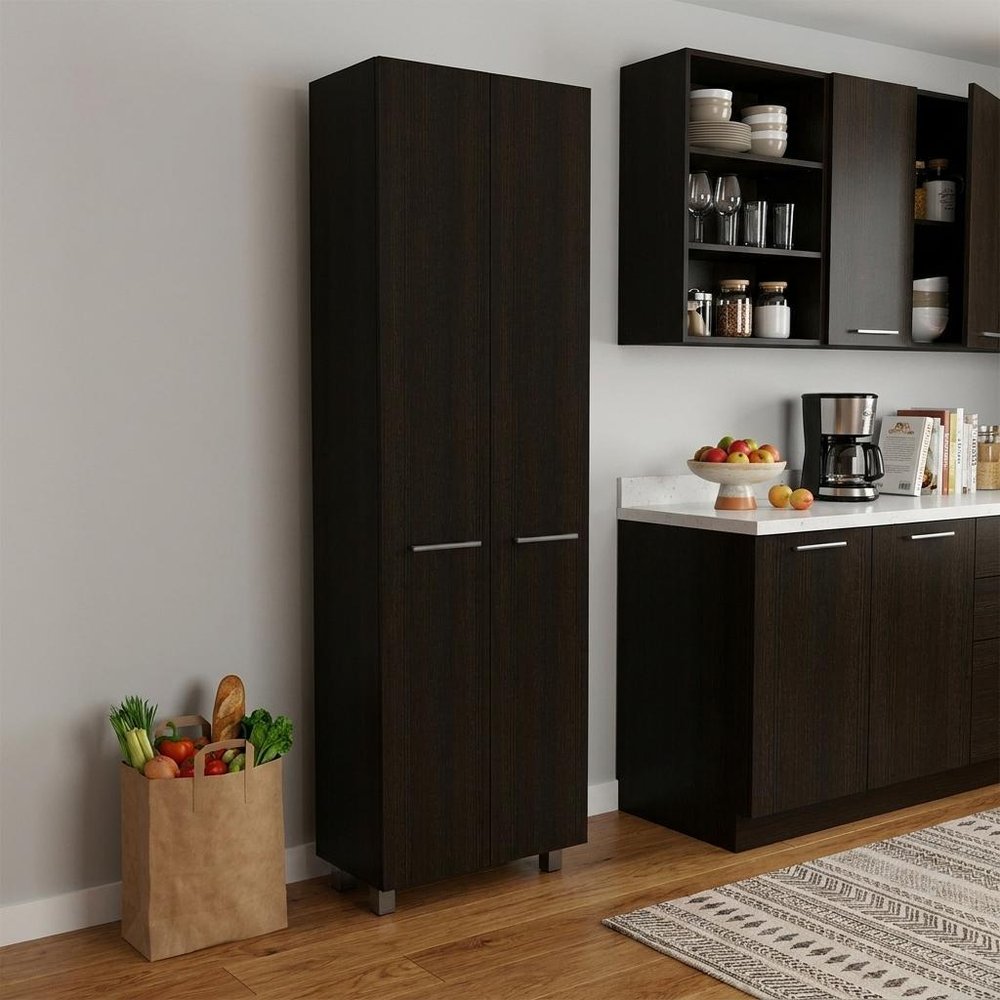 79" Black Wood Pantry Or Storage Closet - 78.70" H x 23.30" W x 14.50" D in a home interior