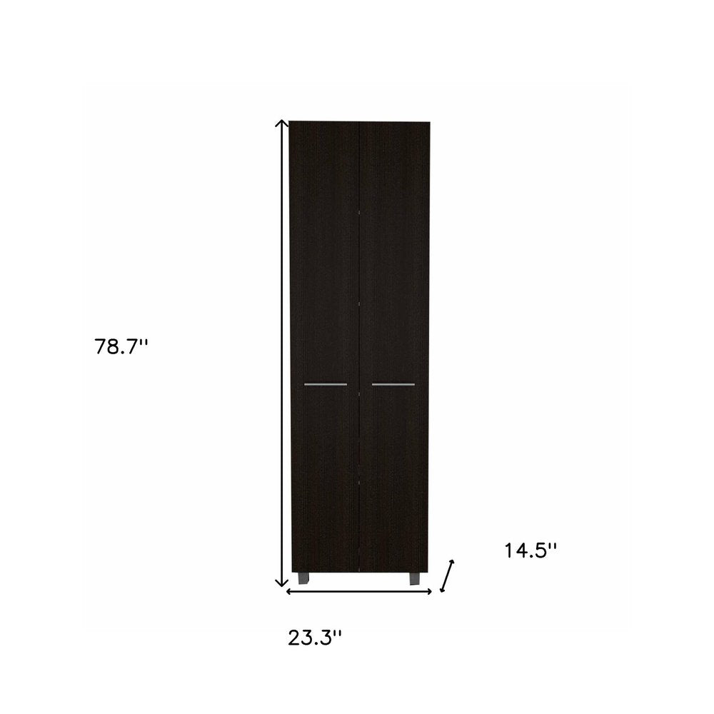 79" Black Wood Pantry Or Storage Closet - 78.70" H x 23.30" W x 14.50" D