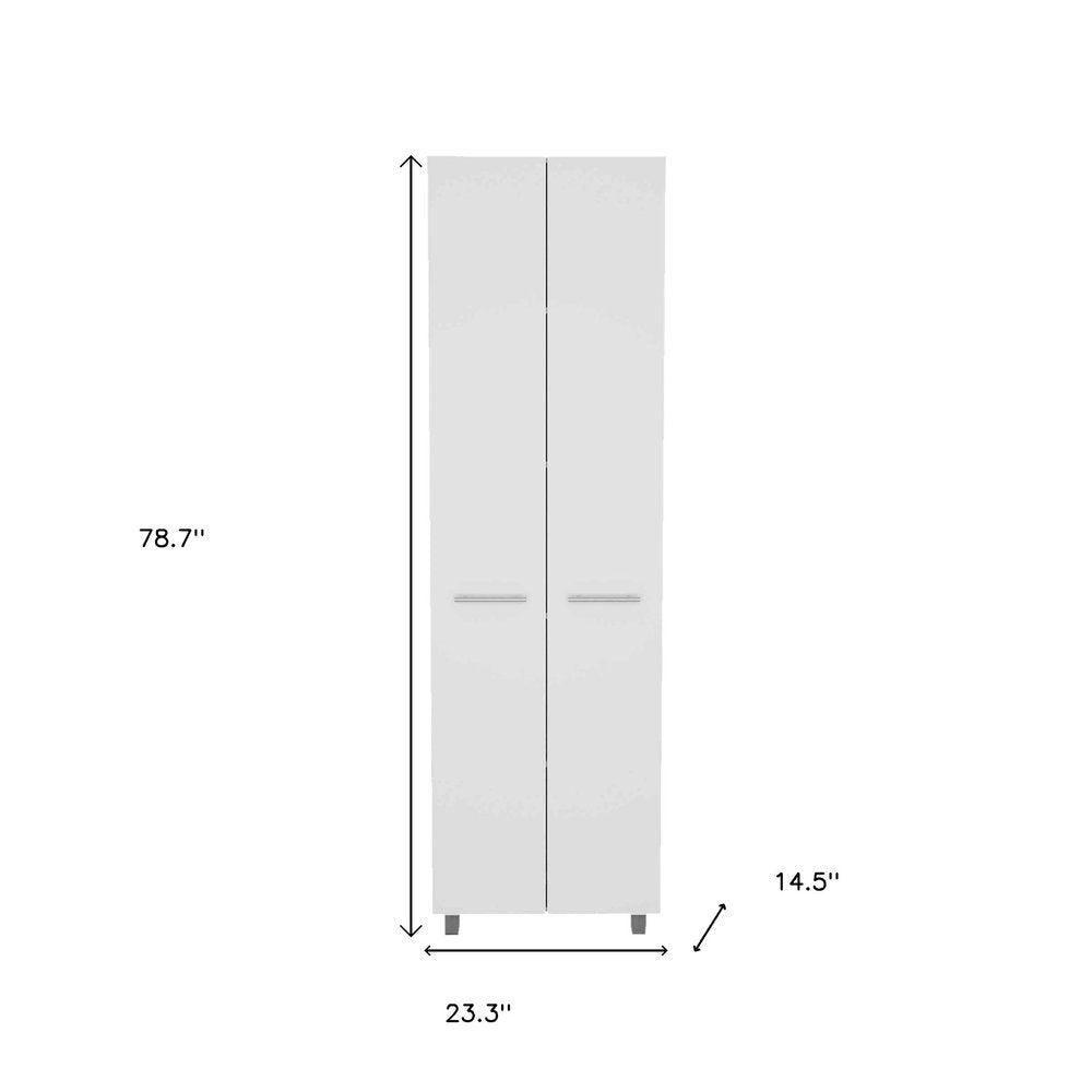 78" Modern White Pantry Cabinet with Two Full Size Doors on a white background