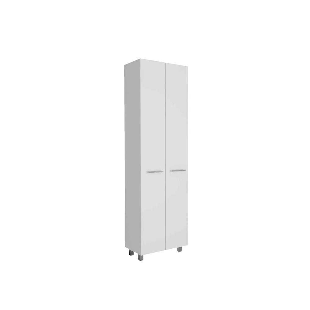 78" Modern White Pantry Cabinet with Two Full Size Doors on a white background