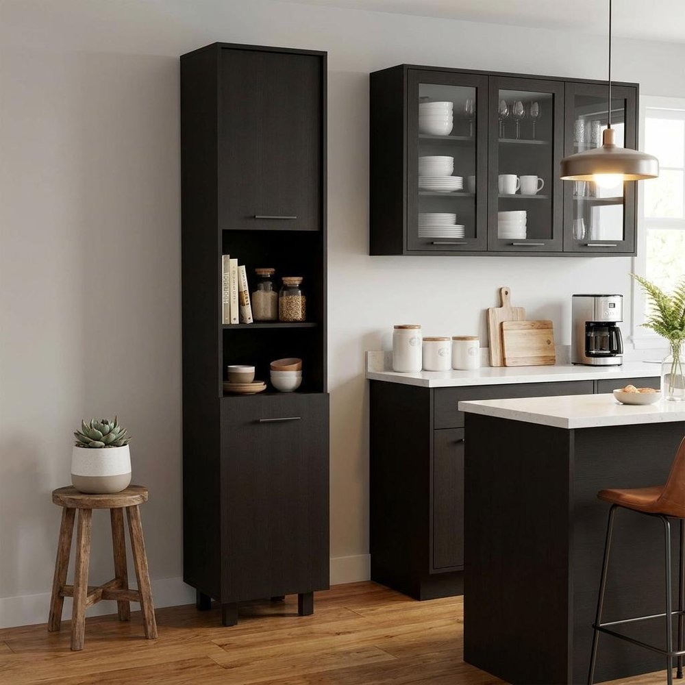 79" Black Wood Pantry Or Storage Closet - 78.70" H x 15.70" W x 13.70" D in a home interior