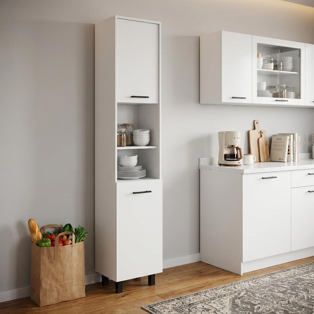 79" White Wood Pantry Or Storage Closet in a home interior
