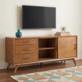 64" Brown TV Stand with Drawers and Sliding Door