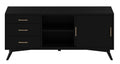 64" Black Mahogany Solid Wood Enclosed and Open Storage TV Stand on a white background