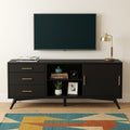 64" Black Mahogany Solid Wood Enclosed and Open Storage TV Stand