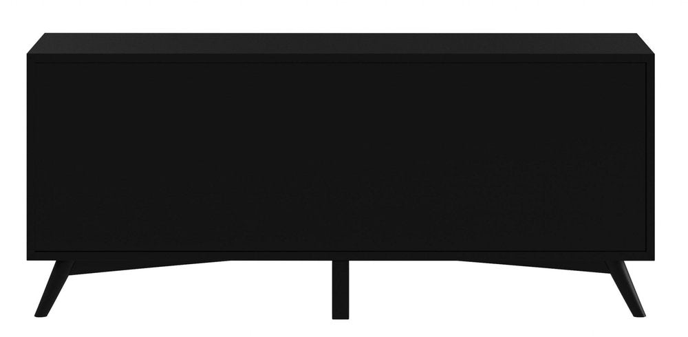 64" Black Mahogany Solid Wood Enclosed and Open Storage TV Stand. TV stand isolated on a plain white background, in a black wood finish.