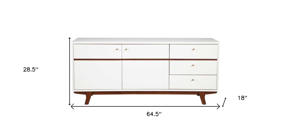 65" White Mahogany Solids And Veneer Cabinet Enclosed Storage TV Stand. TV stand isolated on a plain white background, showing a mahogany wood surface.