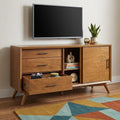 50" Mahogany Solid Wood Enclosed and Open Storage TV Stand