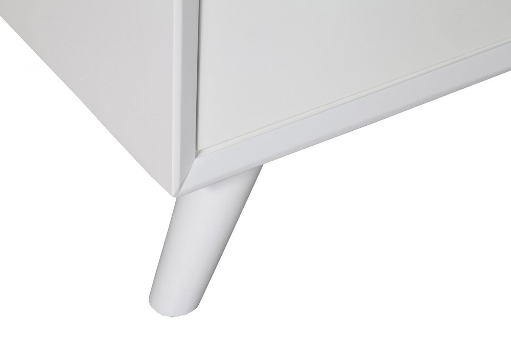 50" White Solid Wood Cabinet Enclosed Storage TV Stand. TV stand isolated on a plain white background, finished in white wood.