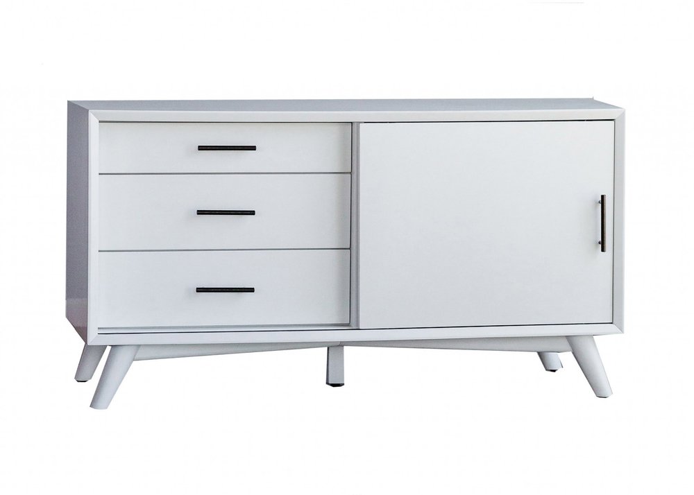 50" White Solid Wood Cabinet Enclosed Storage TV Stand. TV stand isolated on a plain white background, showing a white wood surface.
