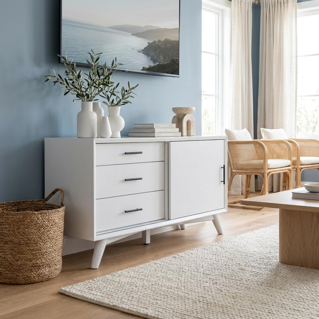 50" White Solid Wood Cabinet Enclosed Storage TV Stand