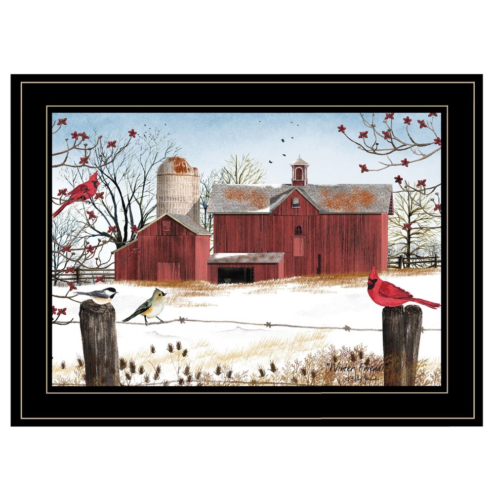 Winter Friends 3 Black Framed Print Wall Art on a white background