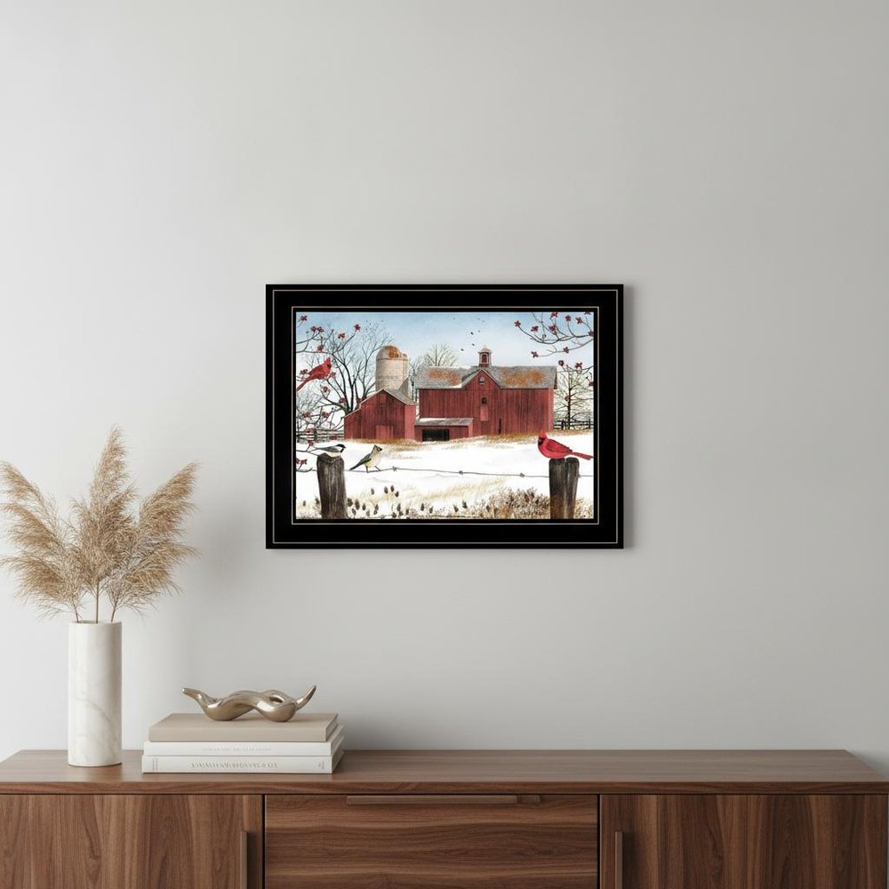 Winter Friends 3 Black Framed Print Wall Art in a home interior