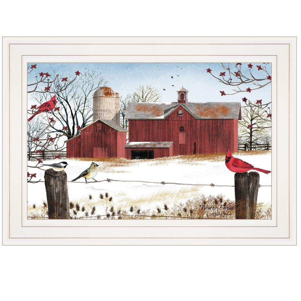 Winter Friends 1 White Framed Print Wall Art on a white background