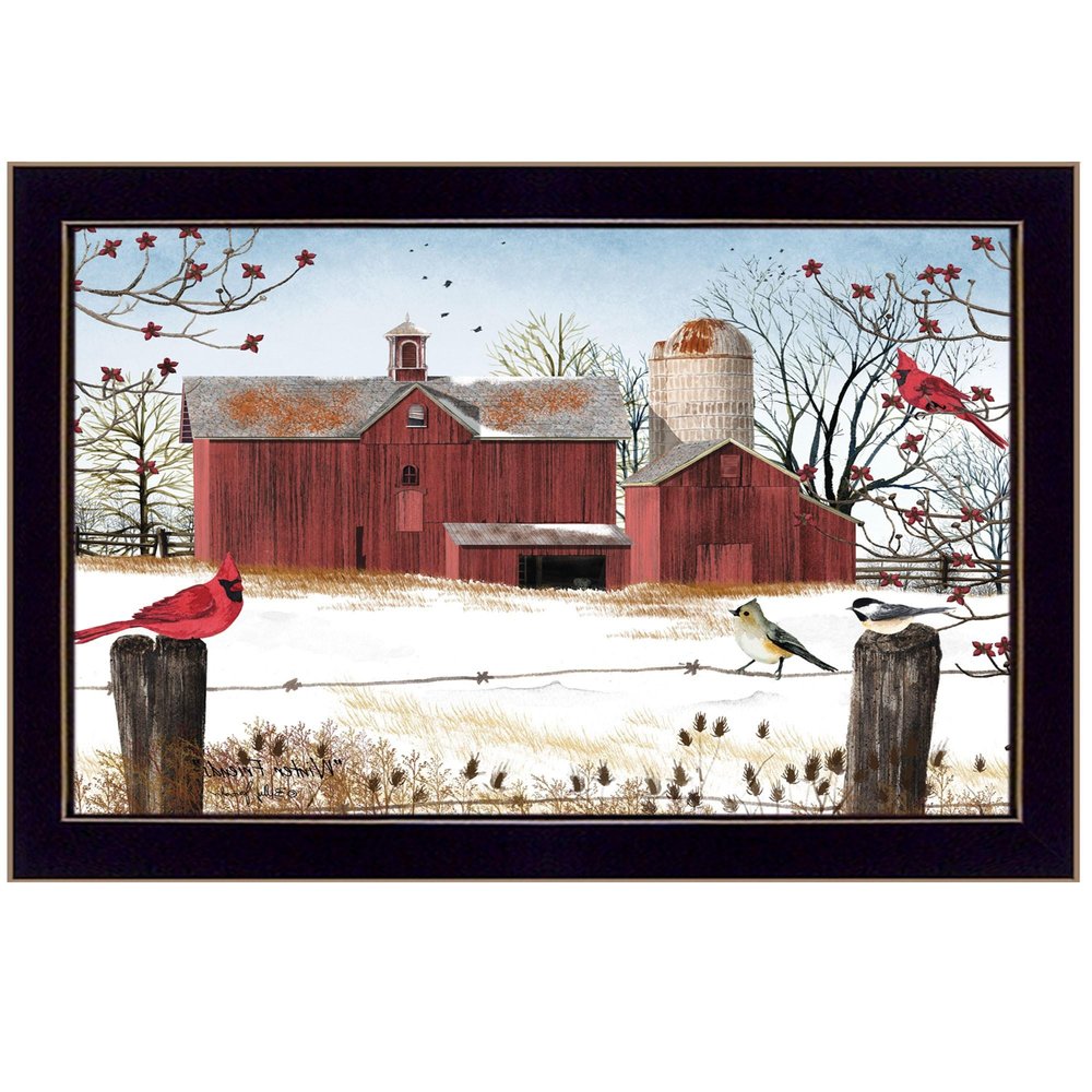 Winter Friends 2 Black Framed Print Wall Art on a white background