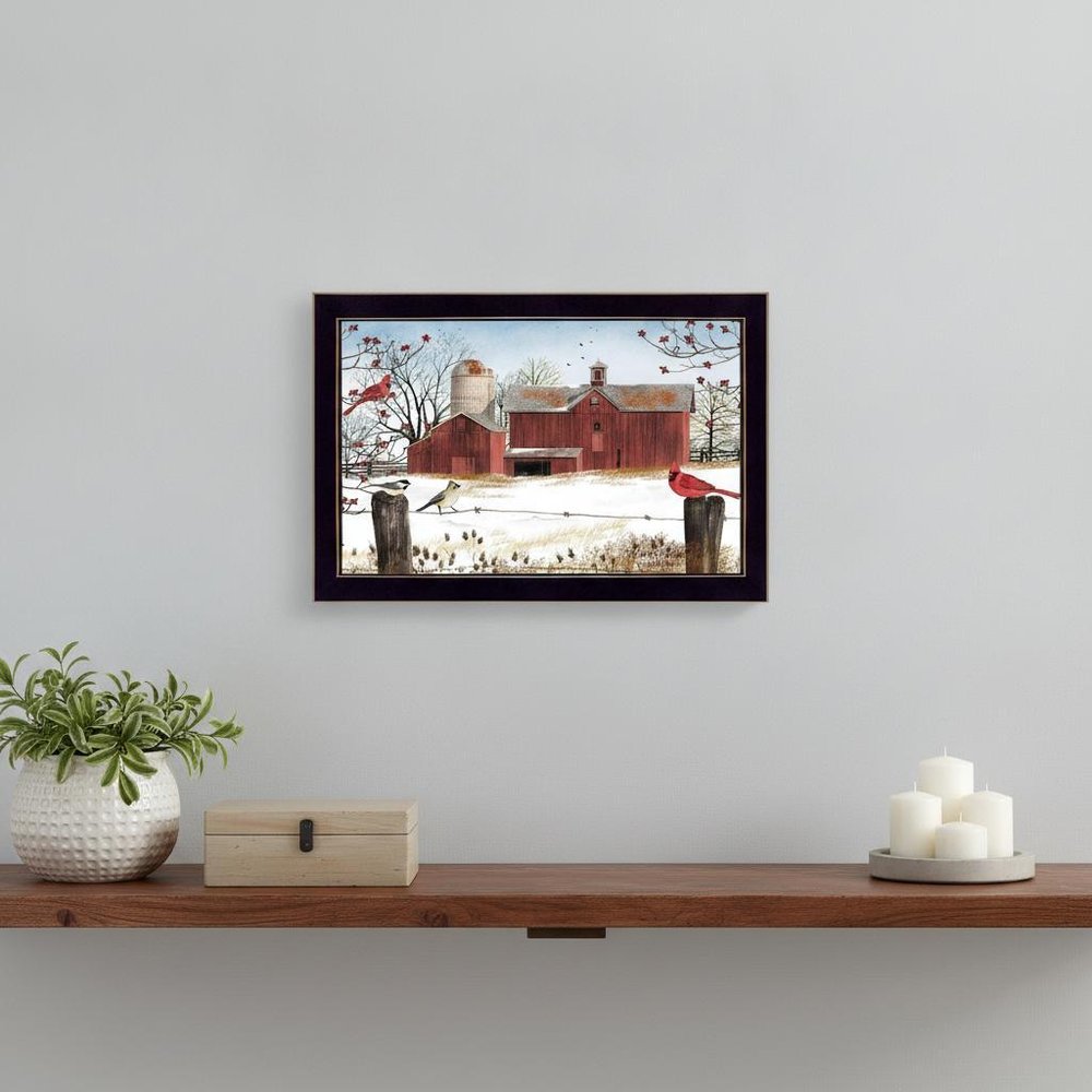 Winter Friends 2 Black Framed Print Wall Art on a white background