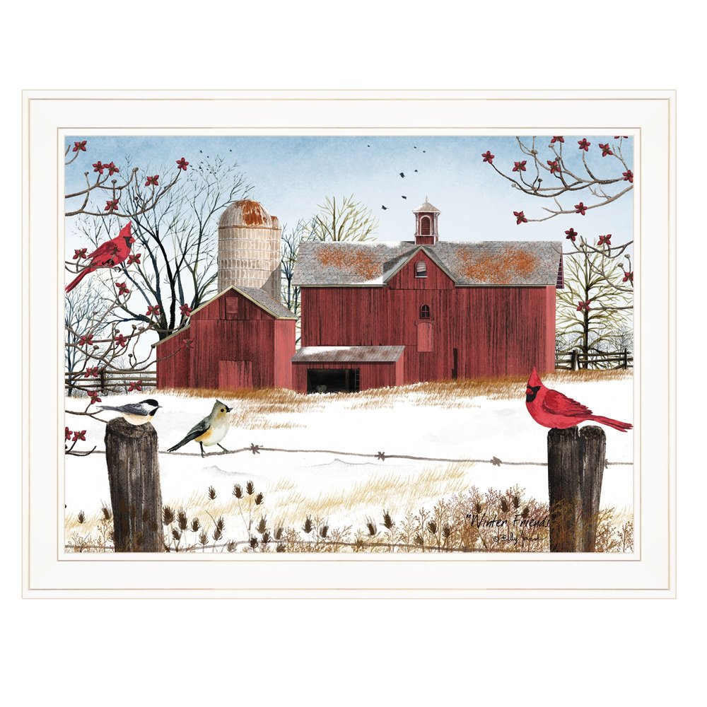 Winter Friends 7 White Framed Print Wall Art on a white background