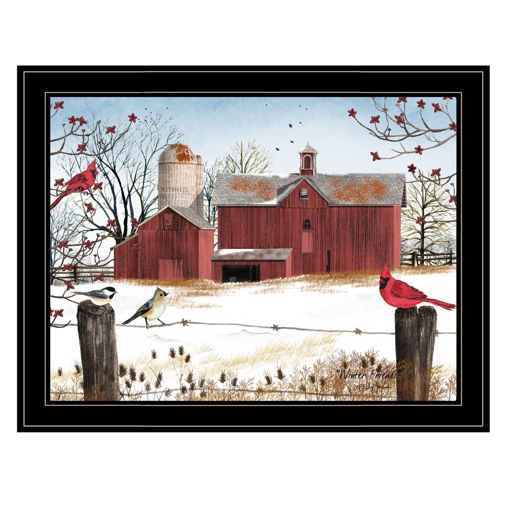Winter Friends 8 Black Framed Print Wall Art on a white background