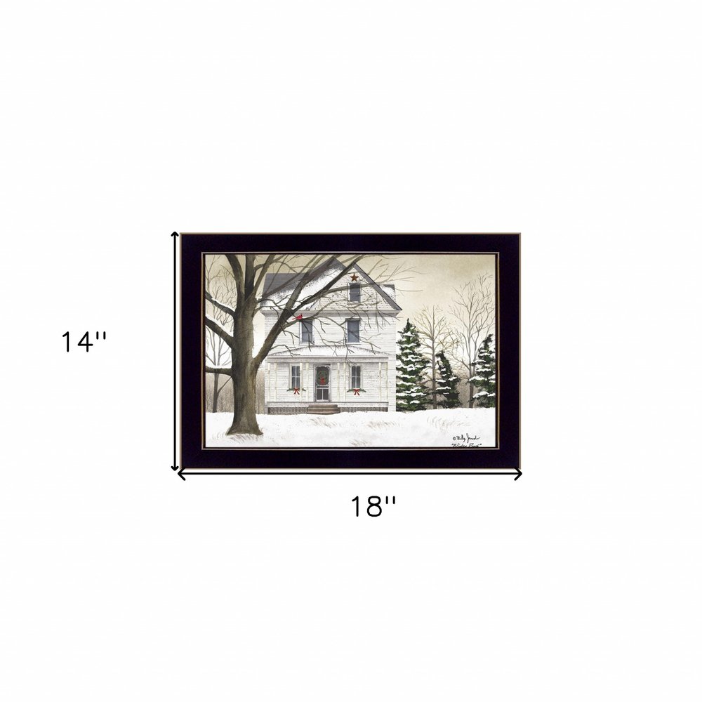 Winter Porch Black Framed Print Wall Art on a white background