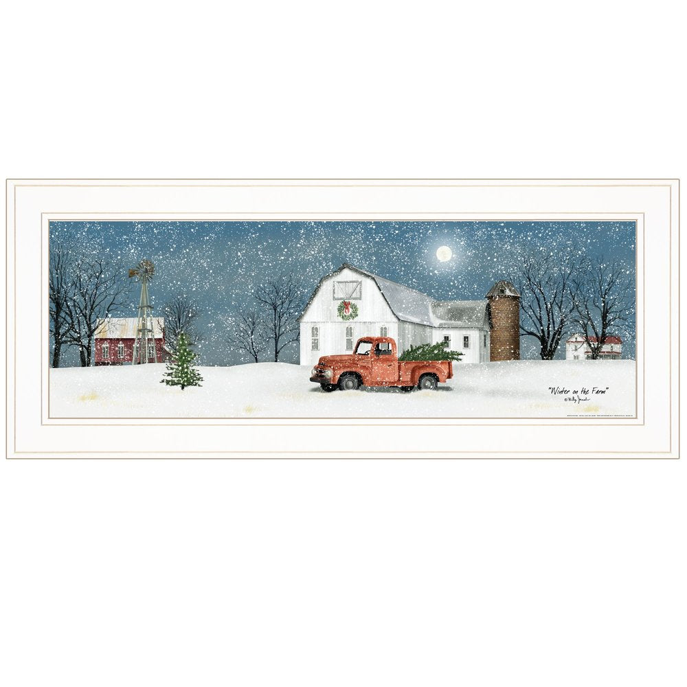 Winter on The Farm 1 White Framed Print Wall Art on a white background