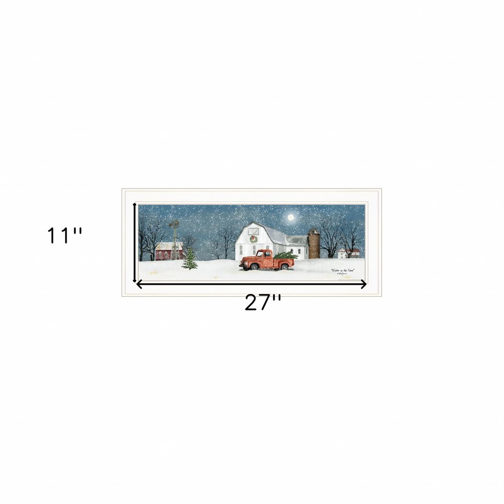 Winter on The Farm 1 White Framed Print Wall Art on a white background