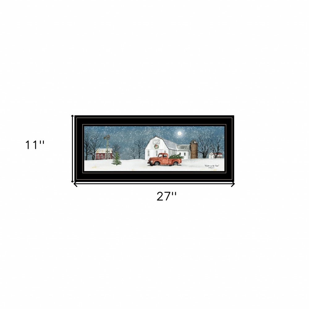 Winter on The Farm 2 Black Framed Print Wall Art on a white background