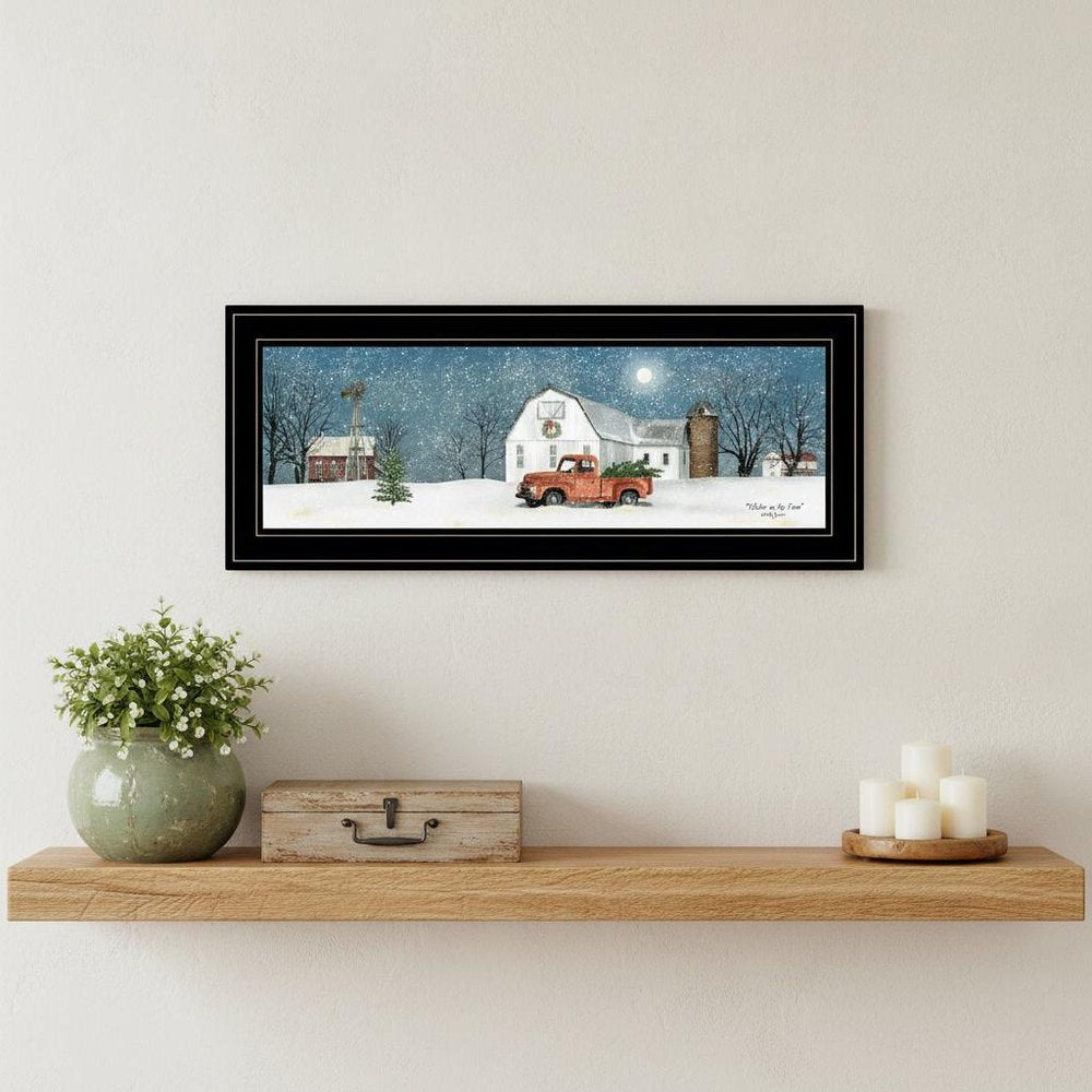 Winter on The Farm 2 Black Framed Print Wall Art on a white background