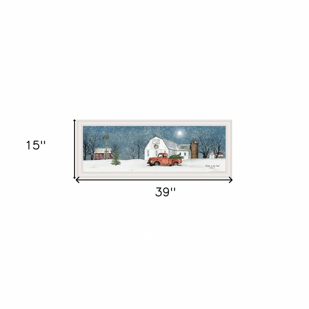 Winter on The Farm 3 White Framed Print Wall Art on a white background