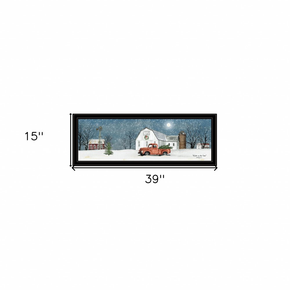 Winter on The Farm 4 Black Framed Print Wall Art on a white background