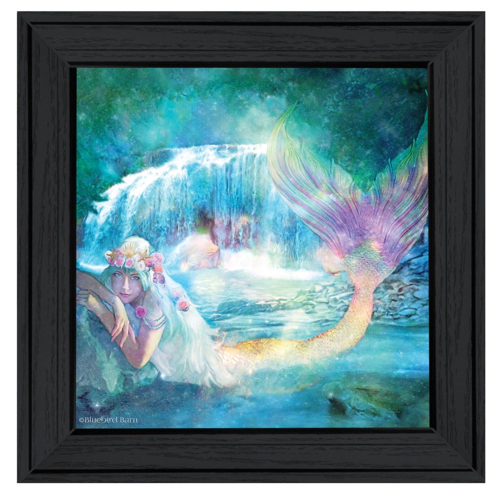 Woodland Cove Mermaid 1 Black Framed Print Wall Art close-up detail