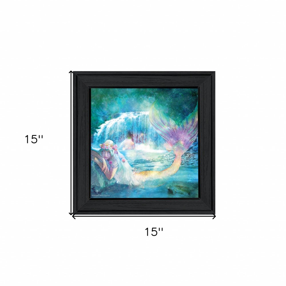 Woodland Cove Mermaid 1 Black Framed Print Wall Art on a white background