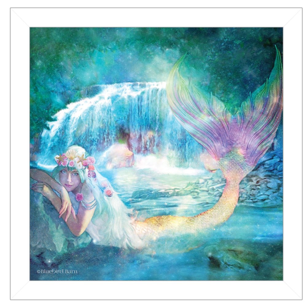 Woodland Cove Mermaid 2 White Framed Print Wall Art on a white background