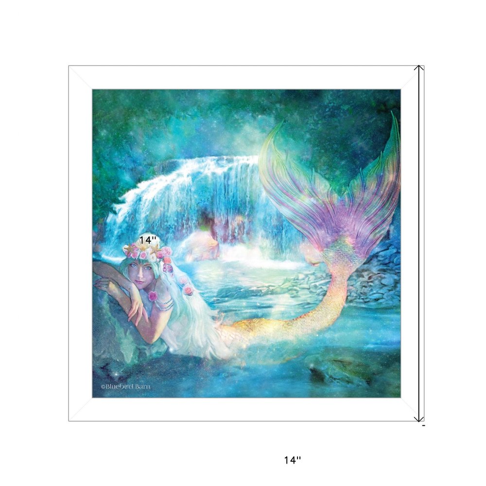 Woodland Cove Mermaid 2 White Framed Print Wall Art on a white background