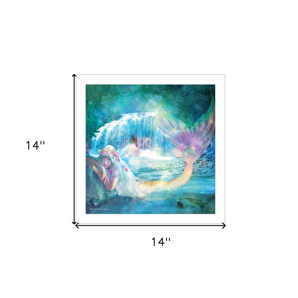 Woodland Cove Mermaid 2 White Framed Print Wall Art on a white background