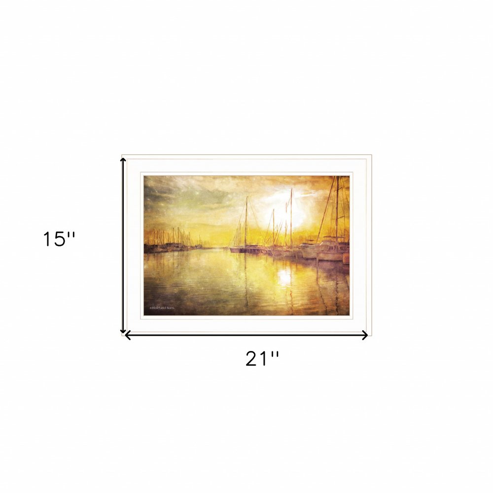 Yellow Sunset White Framed Print Wall Art on a white background
