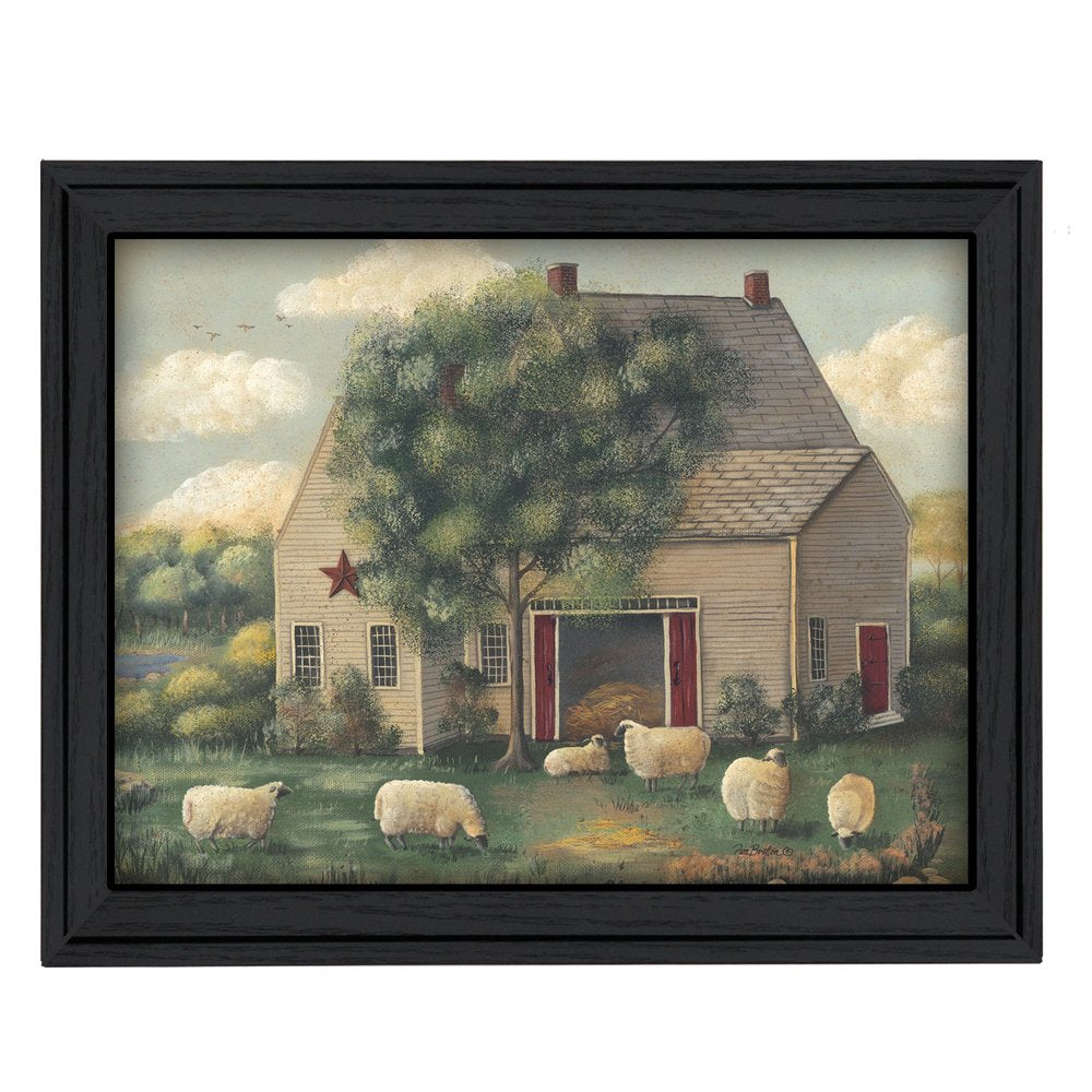Wooly Sheep Black Framed Print Wall Art on a white background