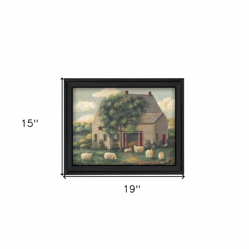 Wooly Sheep Black Framed Print Wall Art on a white background