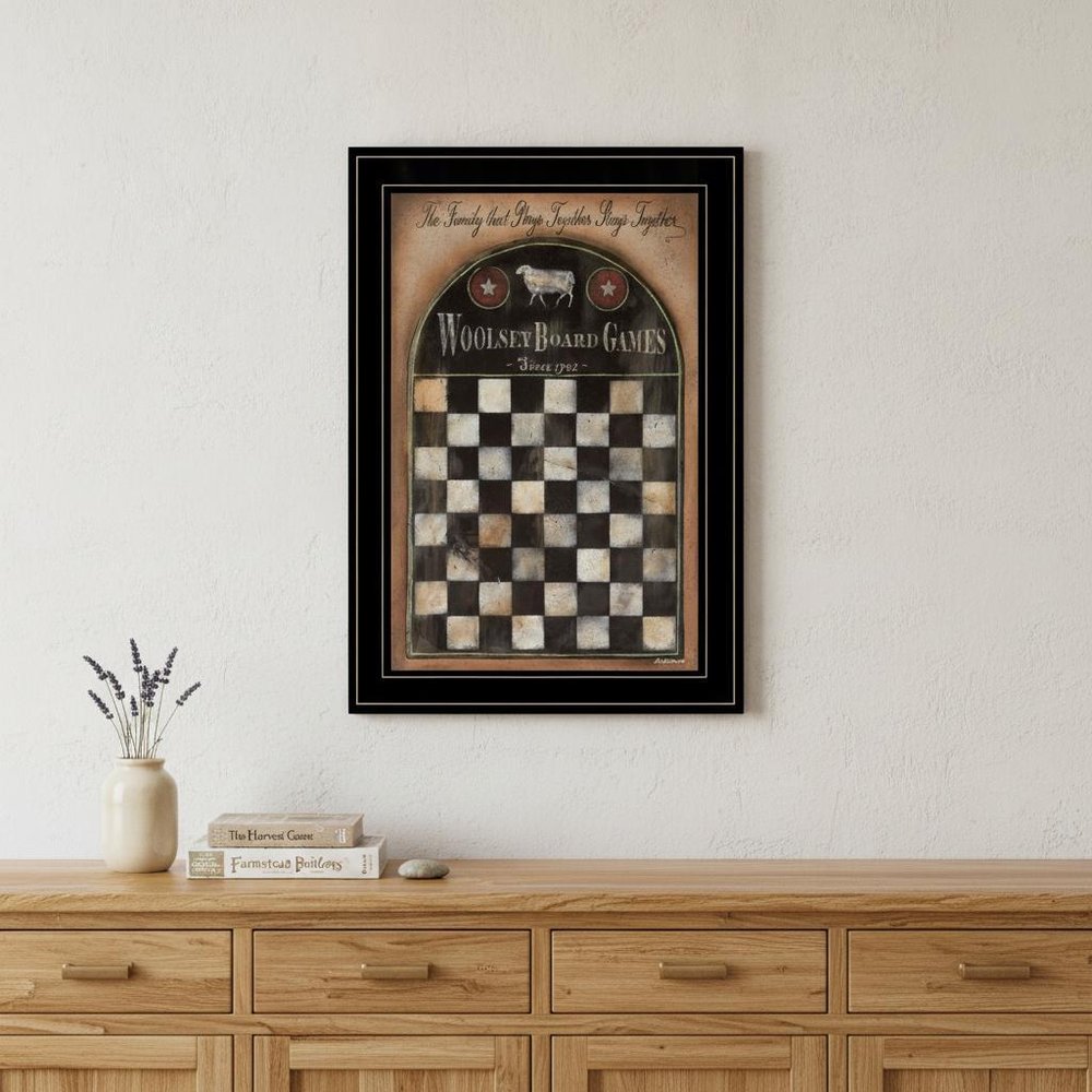 Woolsey Board Game 2 Black Framed Print Wall Art in a home interior