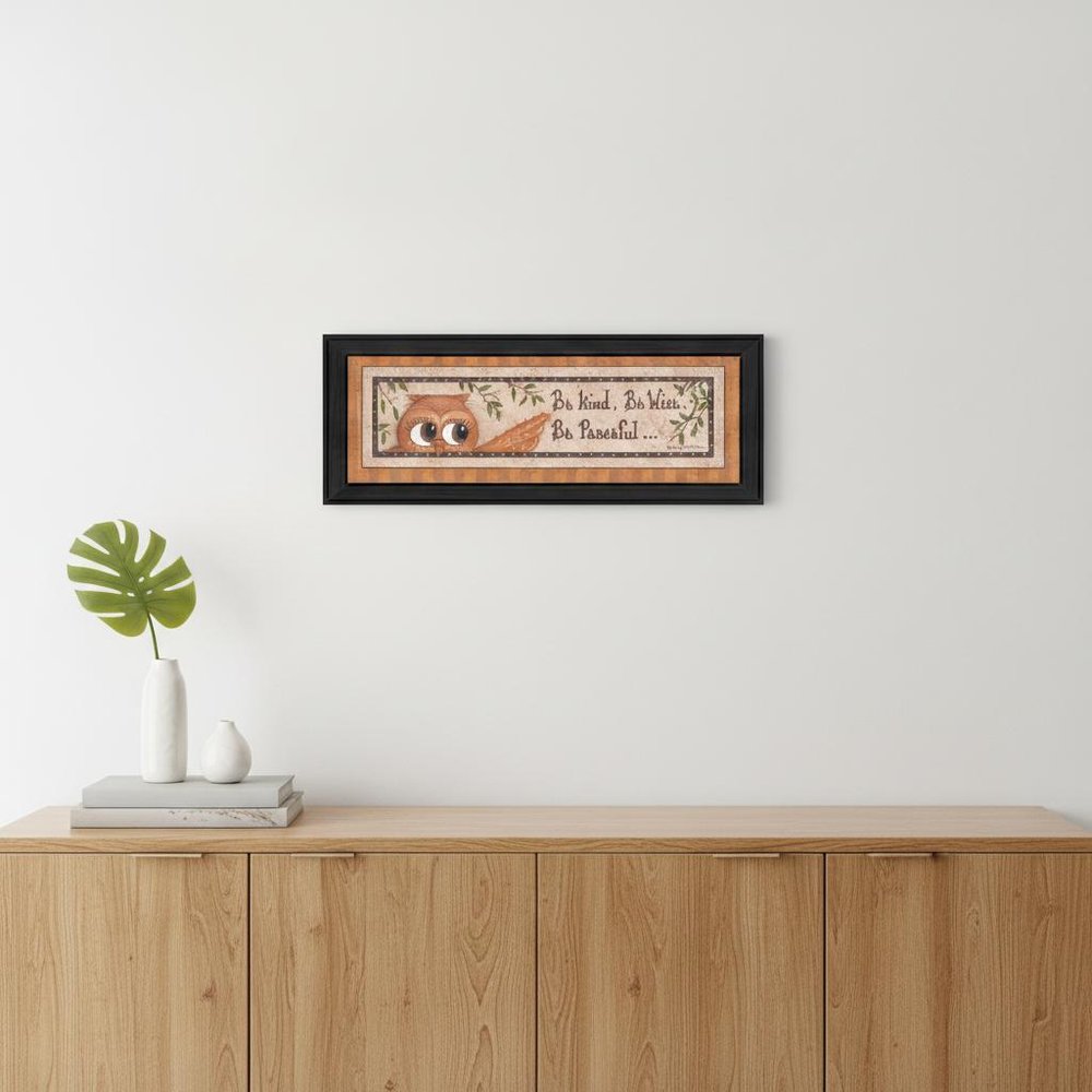 Wise Owl Black Framed Print Wall Art close-up detail