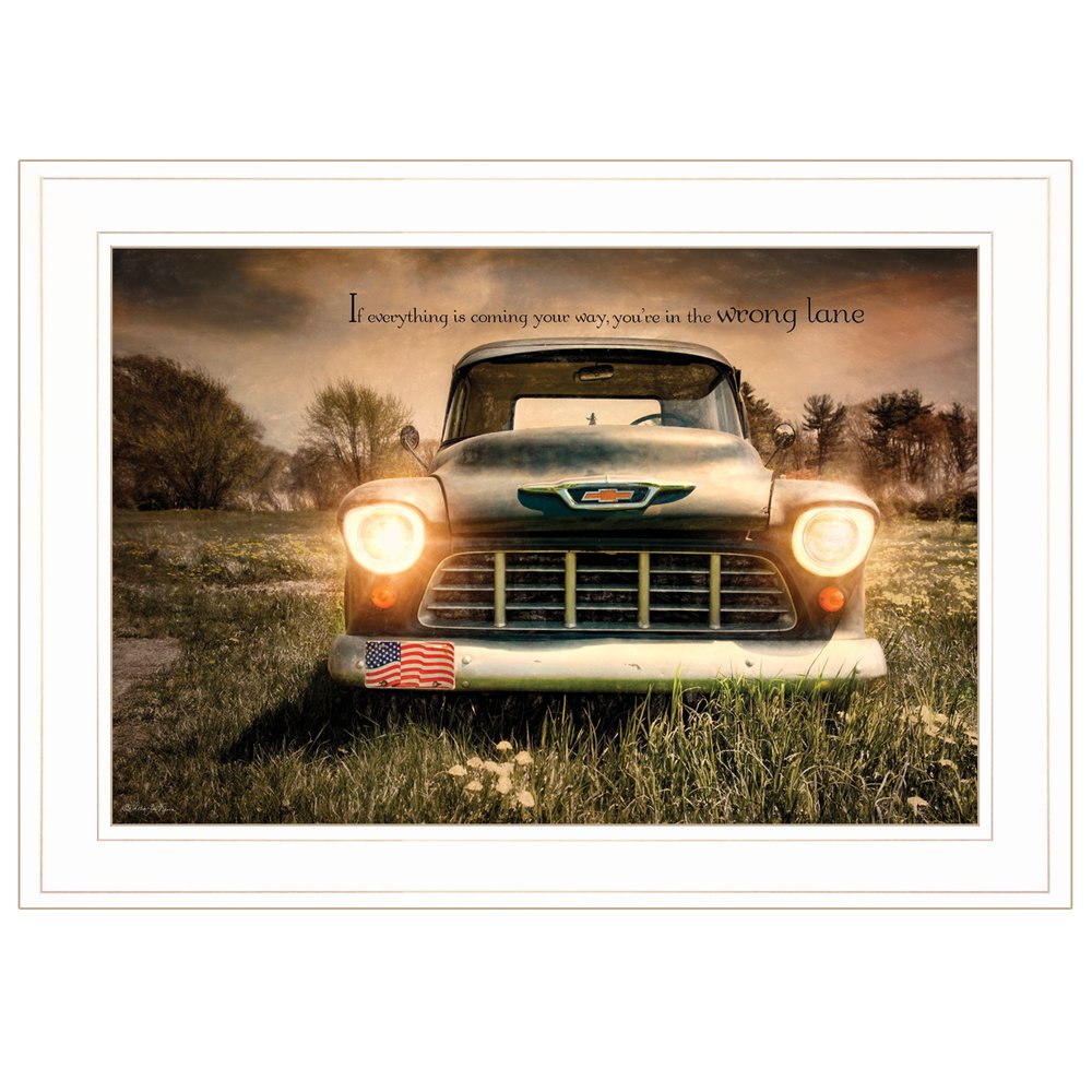 Wrong Lane 1 White Framed Print Wall Art on a white background
