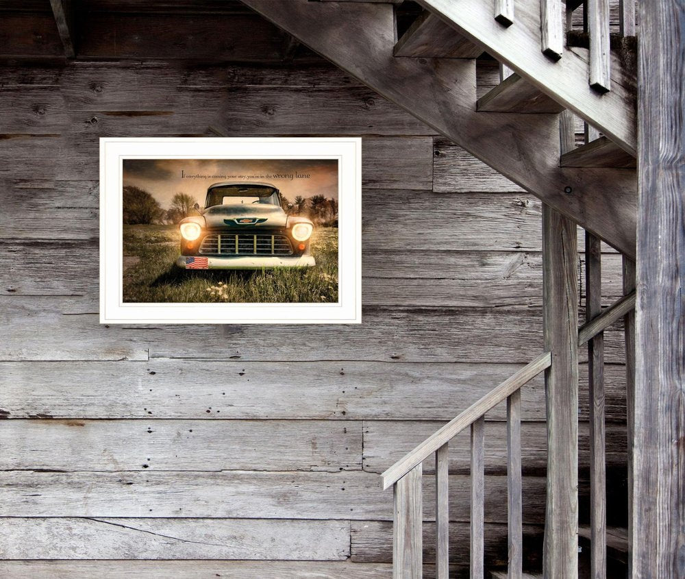Wrong Lane 1 White Framed Print Wall Art in a home interior