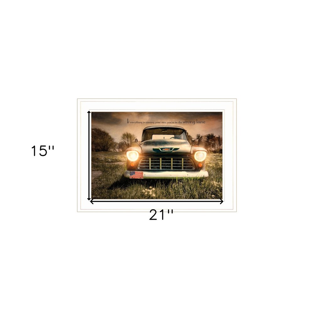 Wrong Lane 1 White Framed Print Wall Art on a white background